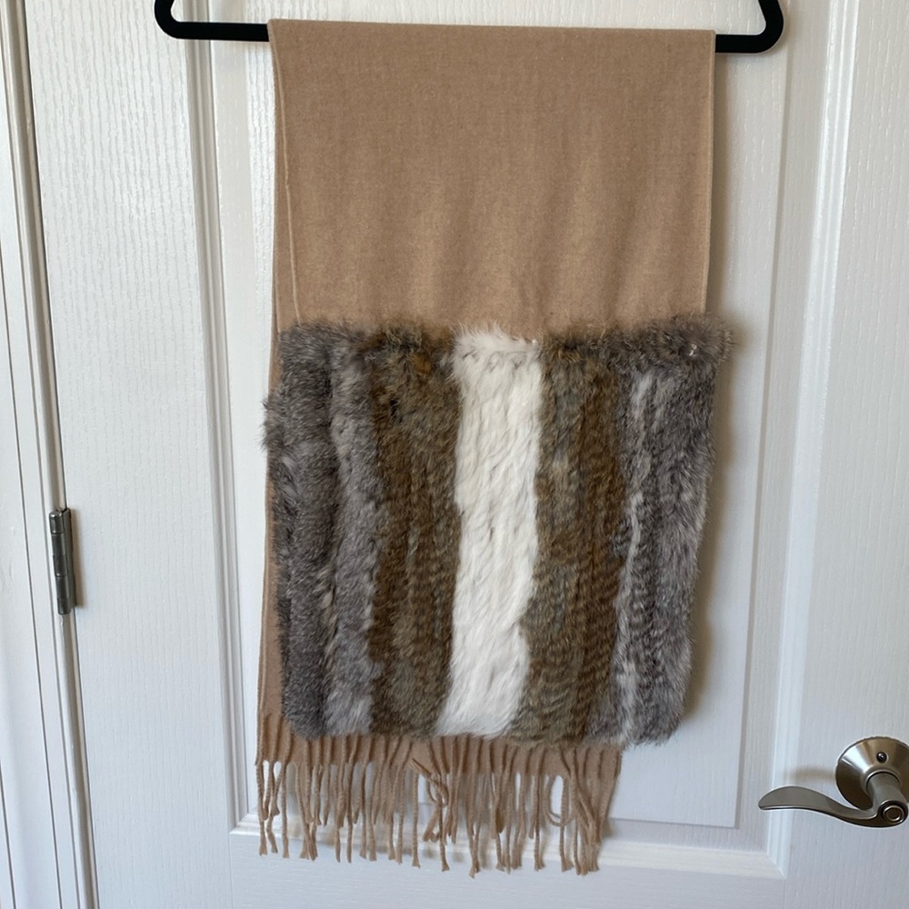Rabbit fur scarf black, brown, and cream muche muchette
